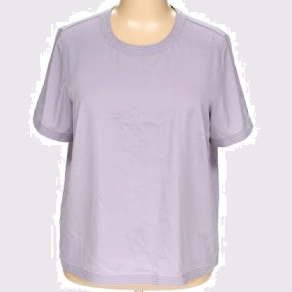 Lavender Case Stitched Hems Short Sleeve Blouse